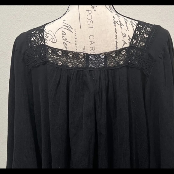 Universal Thread Women's Black midi Balloon Sleeve lace trim Tiered Dress size L - Picture 5 of 8